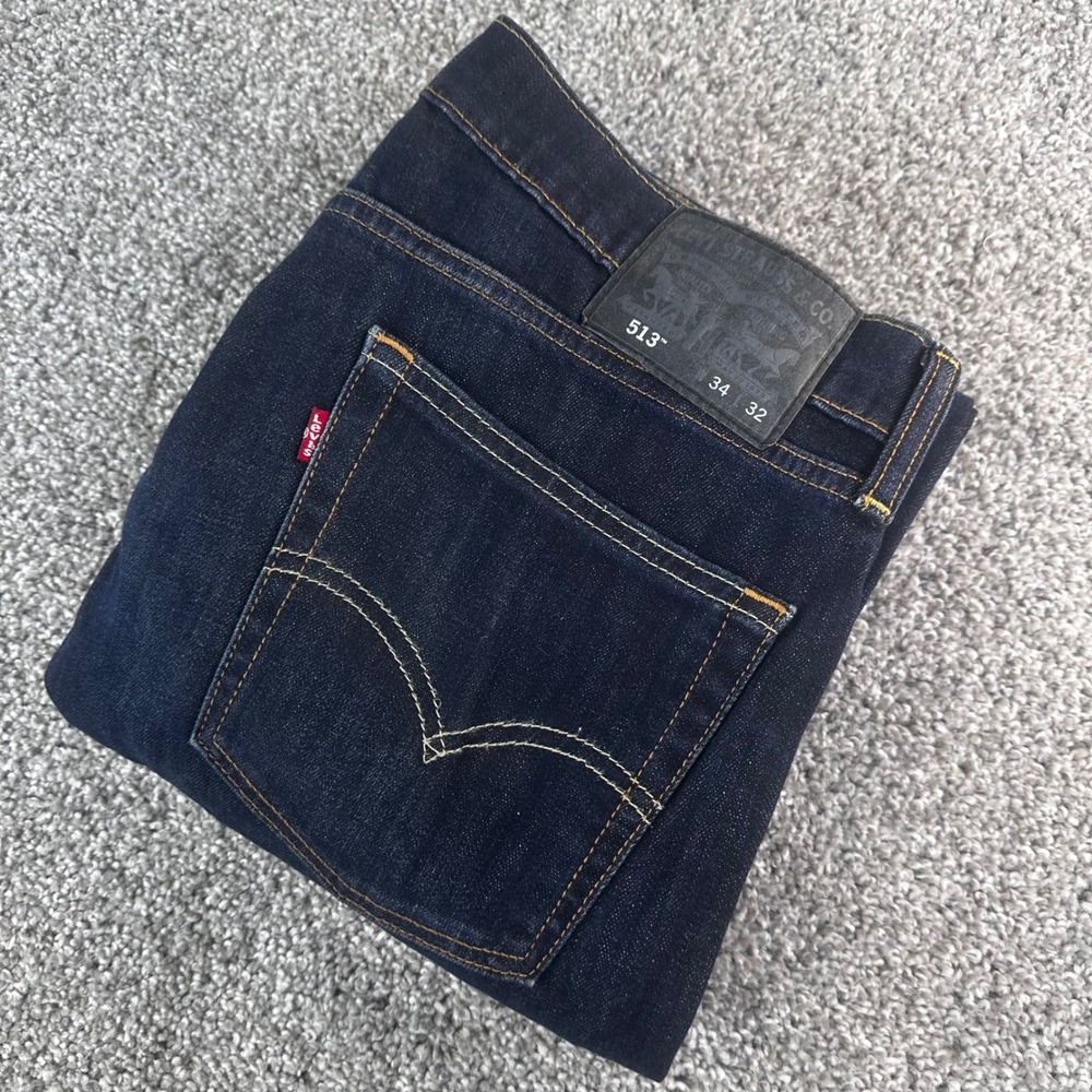 Levis 513 Jeans Mens 34x32 Dark Wash Slim Straight Fit Indigo Denim Indie